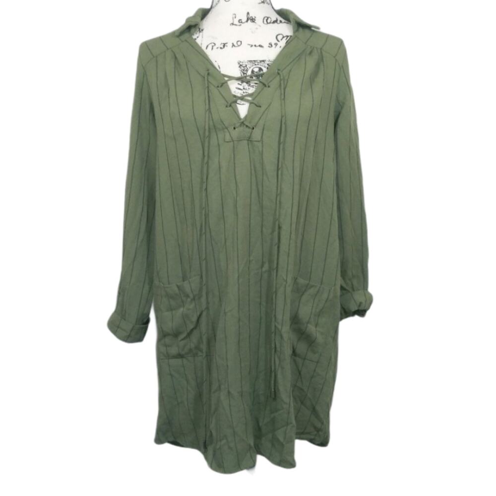 Anthropologie Everly Green Tee Shirt Tie Up Dress Casual Size M